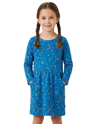 Frugi Girls' Printed Starry Sky Skater Dress in Blue