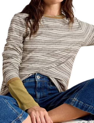 Women's Clara Long Sleeve Stripe T-Shirt in Beige Mix