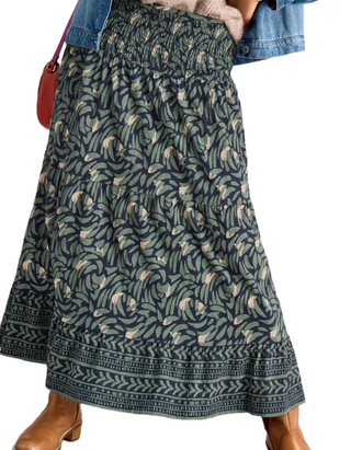 Women's Tiered Jersey Marissa Maxi Skirt in Navy Print