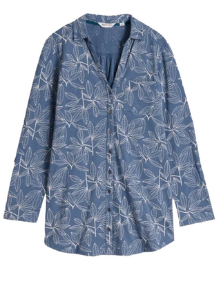 Women's Annie Longline Floral Printed Cotton Shirt in Blue Print