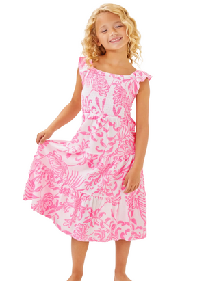 Lilly Pulitzer Girls' Mini Jilly Midi Dress in Rousseau Pink Glisten In The Sun