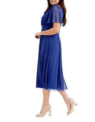Scarlett & Jo Plus Size Victoria Solid Angel Sleeve Mesh Midi Dress in Royal Blue
