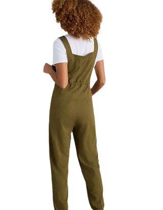 Women's Daphne Cotton Jersey Dungarees in Khaki Green