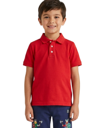 Mini Boden Boys Piqué Polo Shirt in Brilliant Red