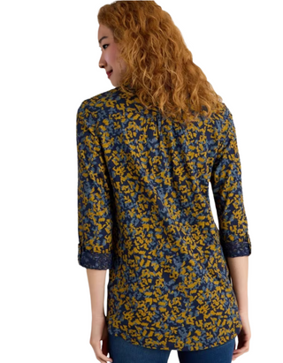Women's Annie Longline Abstract Printed Cotton Shirt in Navy Mix