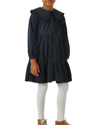 Girl's Long Sleeve Corduroy Tiered Dress in Black