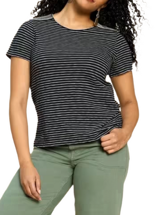 Women's Abbie Embroidered Stripe Tee in Navy Ivory Multi