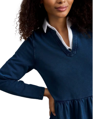 Women's Long Sleeve Ray Jersey Midi Dress in Mid Denim