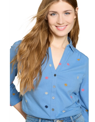 Women's Long Sleeve Annie Embroidered Jersey Shirt in Blue
