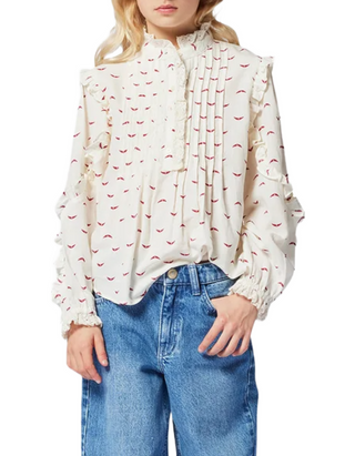 Zadig & Voltaire Girls' Pintuck Logo Blouse  in Cream