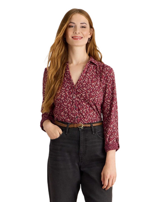 Women's Leaf Printed Annie Jersey Shirt in Plum/Mlt