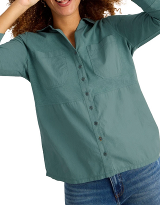 Women's Long Sleeve Longline Jersey Mix Shirt in Dusty Green (Imperfect)