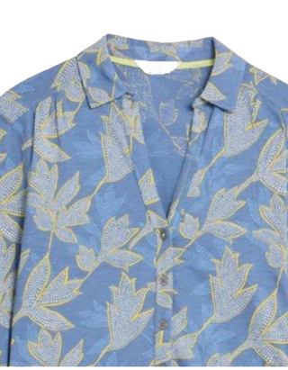 Women's Annie Leaf Printed Cotton Shirt in Blue Multi