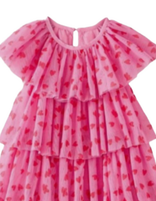 Girl's Ruffle Tulle Dress in Pink Hearts