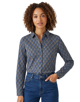 Women's Abstract Printed Floral Jersey Shirt in Navy Mix