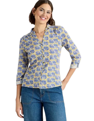 Women's Annie Jersey Abstract Floral Printed Shirt in Blue Mix