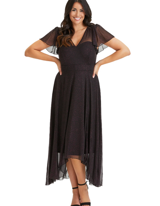 Women's Tilly Pink Glitter Angel Sleeve Sweetheart Dress in Black