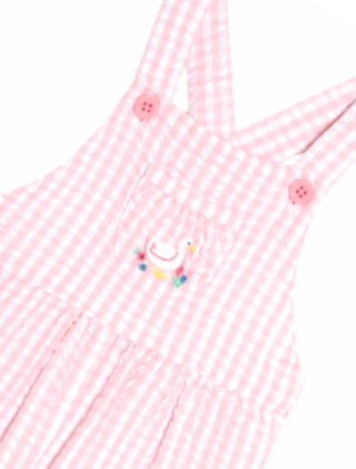 JoJo Maman Bebe Duck Embroidered Gingham Dungarees in Pink