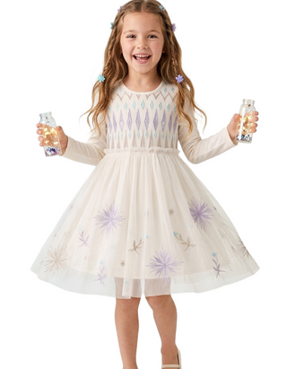 Girl's Embroidered Tulle Dress in Frozen White