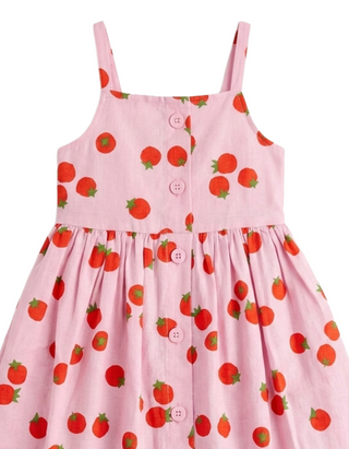 Girls Printed Sleeveless Linen Midi Dress in Pink Veggies