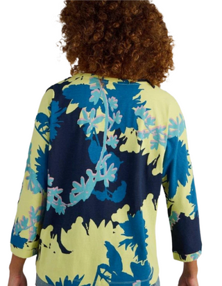 Women's Long Sleeve Demi Dolmon Abstract Cotton T-Shirt in Blue Mix (Imperfect)