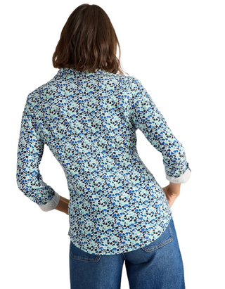 Women's Long Sleeve Annie Printed Jersey Cotton Shirt in Light Blue