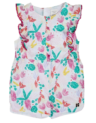 Carrement Beau Girls' Tropical Print Embroidery Flounces Playsuit in White Mix