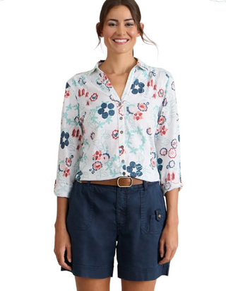 Women's Annie Jersey Long Sleeve Floral Shirt in White Print