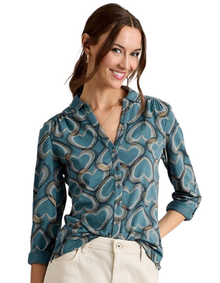 Women's Annie Heart Print Jersey Shirt in Blue/Multi