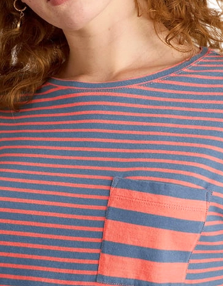 Women's Long Sleeve Demi Dolman Sleeve Striped T-shirt in Pink