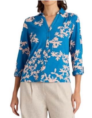 Women's Annie Floral Printed Jersey Shirt Mid Blue