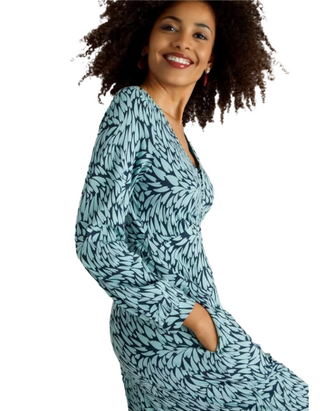 Women's Megan Midi V-Neck Jersey Dress in Blue Print