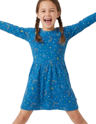 Frugi Girls' Printed Starry Sky Skater Dress in Blue