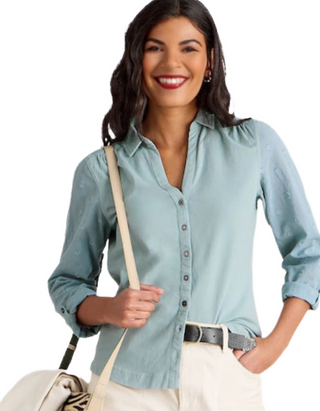 Women's Long Sleeve Cotton Mix Jersey Annie Shirt in Green