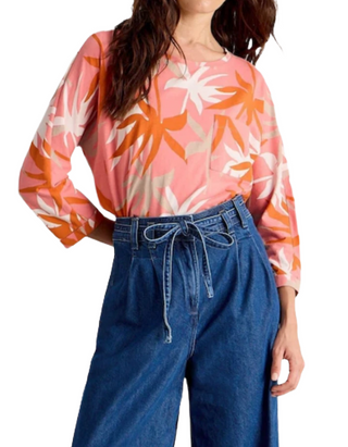 Women's Long Sleeve Demi Dolmon Abstract Geo Cotton T-Shirt in Pink Mix(Imperfect)
