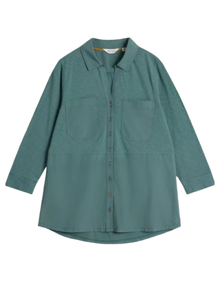 Women's Long Sleeve Longline Jersey Mix Shirt in Dusty Green (Imperfect)
