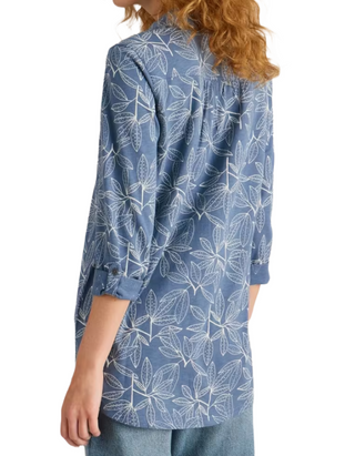 Women's Annie Longline Floral Printed Cotton Shirt in Blue Print
