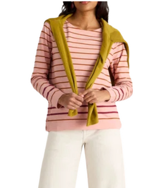 Women's Long Sleeve Willow Stripe Button Hem Top in Pink