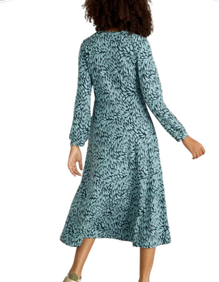 Women's Megan Midi V-Neck Jersey Dress in Blue Print