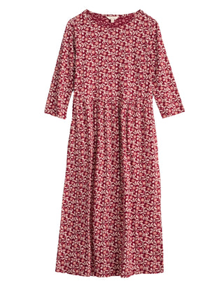 Women's 3/4 Sleeve Guelder Rose Organic Cotton Jersey Dress in Red