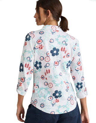 Women's Annie Jersey Long Sleeve Floral Shirt in White Print