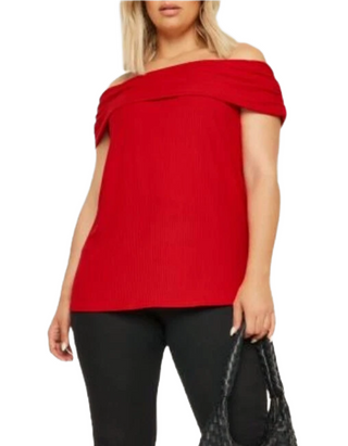 Women's Plus Size Curve Fold Bardot Top in Deep Red