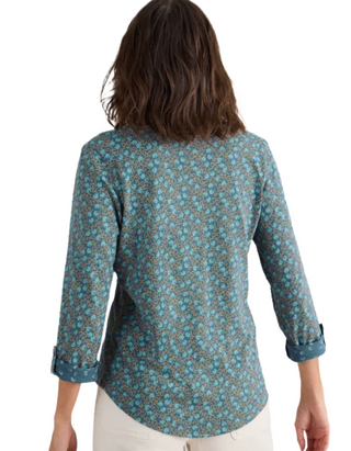 Women's Annie Cotton Jersey Shirt in Spotted Green Spirals