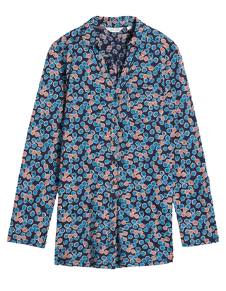 Women's Annie Longline Floral Printed Cotton Shirt in Navy Mix