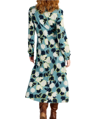 Women's Long Sleeve Megan Midi Jersey Dress in Blue Floral (Imperfect)