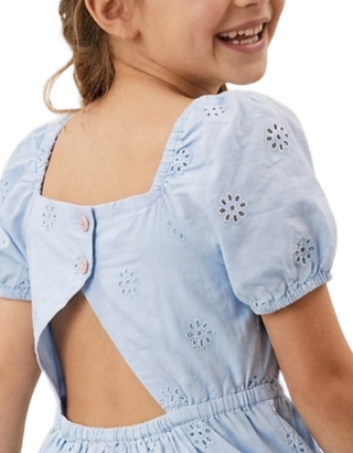 John Lewis & Partners Girls' Puff Sleeve Broderie Dress in Blue
