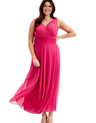 Scarlett & Jo Plus Size Nancy Marilyn Mesh Maxi Dress in Solid Cerise