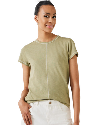 Women’s Short Sleeve Danika Stitch Detail T-Shirt in Olive Green