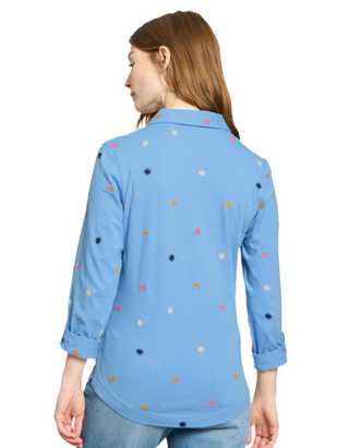 Women's Long Sleeve Annie Embroidered Jersey Shirt in Blue