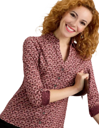 Women's Long Sleeve Annie Geo Print Jersey Shirt in Plum